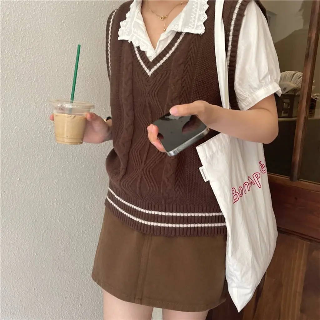 

Women's Trendy College Style Twist Sweater Vest Top Elegant Western Design Spring Autumn Fashion Age-reducing Dress