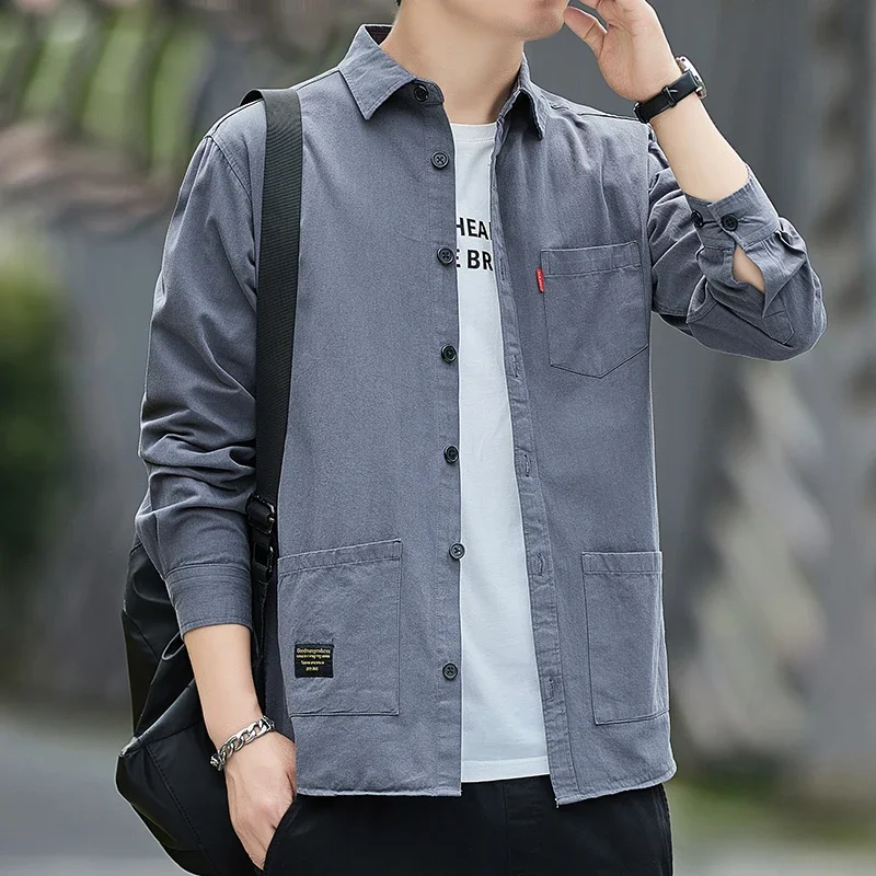 2024 new 100% cotton high-quality cargo men\'s shirt casual long sleeve shirt men\'s cargo shirt street wear