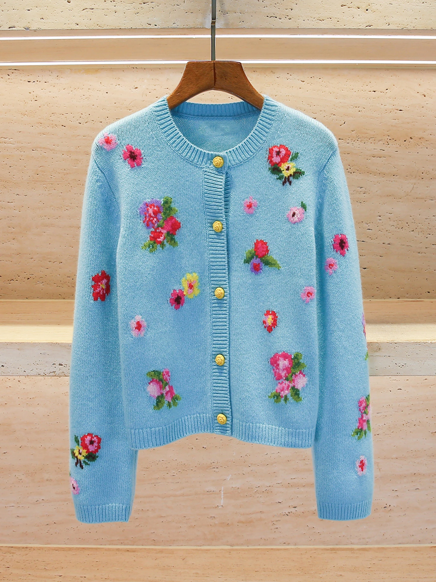 

Вязаный свитер с вышивкой Ele, кардиган, весна 2026, модный тренд, южное масло, элитная женская одежда с цветочным узором, круглый Ne