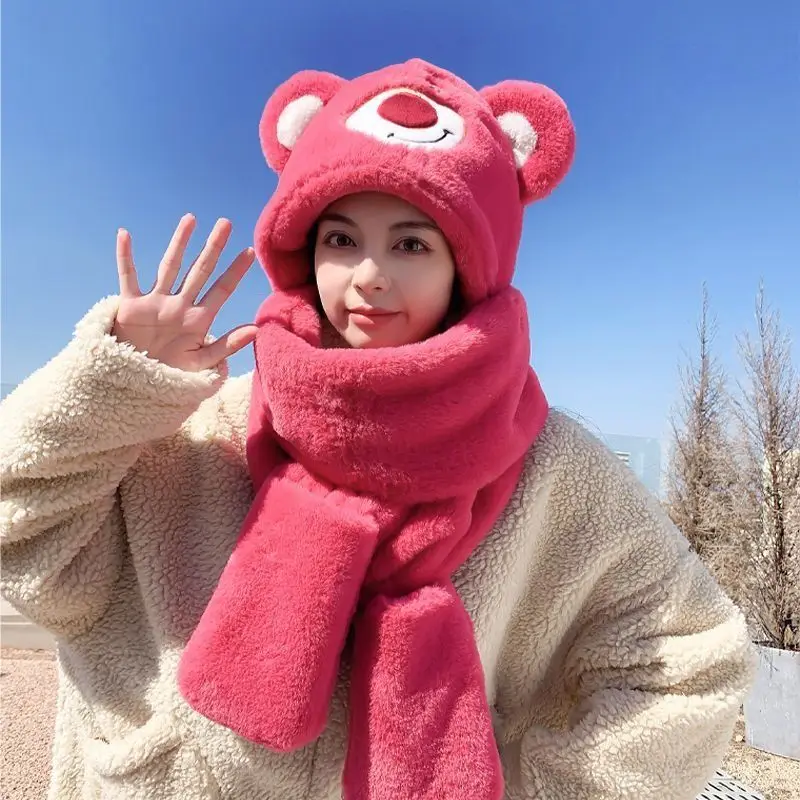 Disney Lotso Children's Autumn and Winter Comfortable, Soft and Skin-Friendly Gloves, Hats and Scarves Thickened Four-piece Set