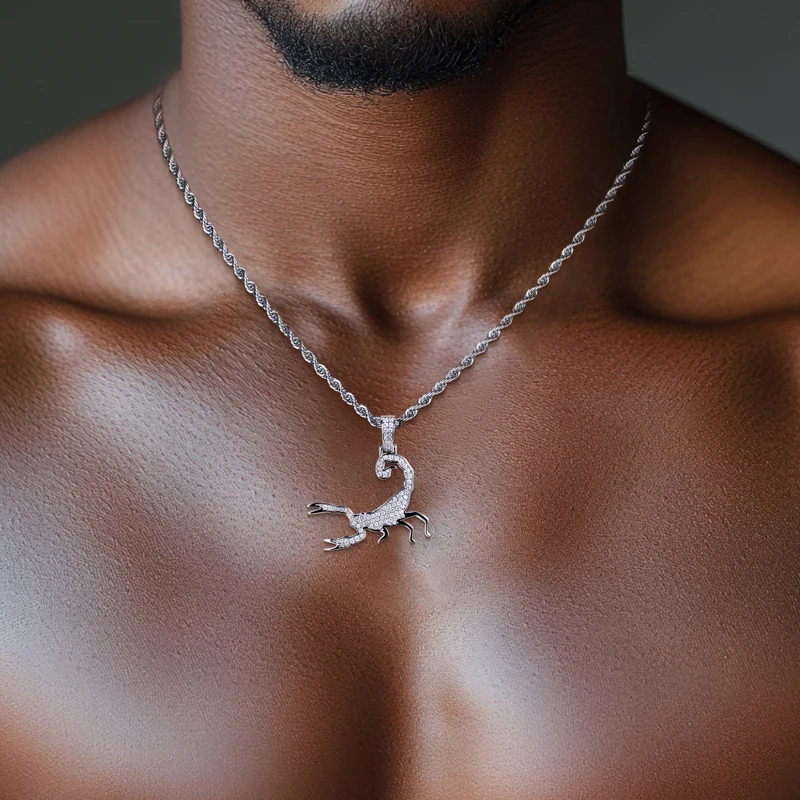 MossanRappr D Color Full Moissanite Diamond Scorpion Pendant for Men & Women Iced out Hip Hop Necklace Street Style Fine Jewelry