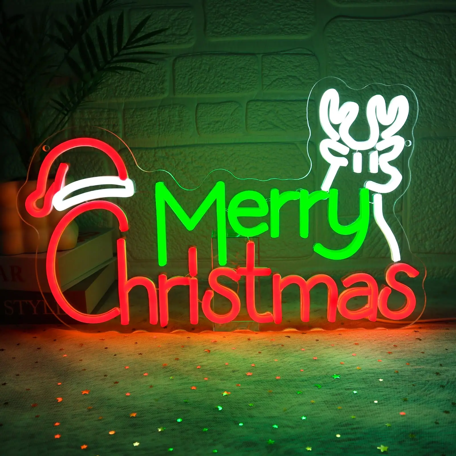 إِلْكَة عيد الميلاد سانتا قبعة LED النيون تسجيل ل جدار ديكور عكس الضوء ضوء غرفة نوم غرفة المعيشة المنزل رجل الكهف بار نادي حفلة السنة الجديدة
