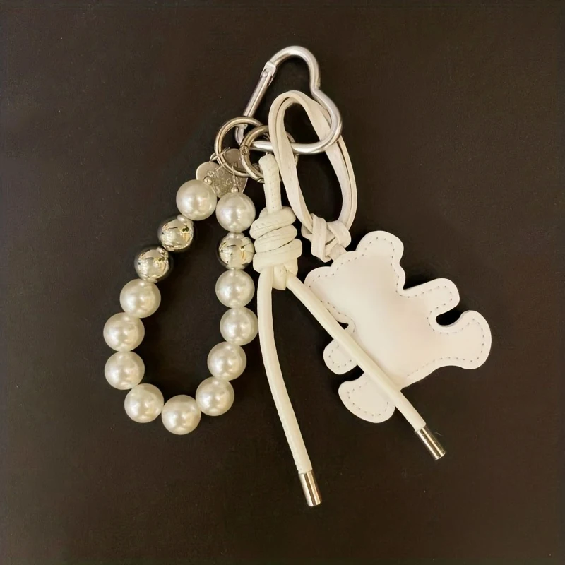 New Imitation Pearl Bear Mobile Phone Chain Gift Hanging Ornament Pendant Handbag Pendant Keychain Women Girls