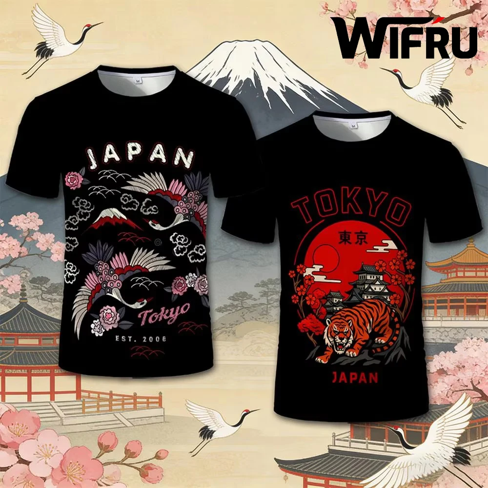 

Traditional Japanese Elements Graphic T-shirt Men Women Japanese Short-sleeved Top Simple Casual Black Short-sleeved Streetwear
