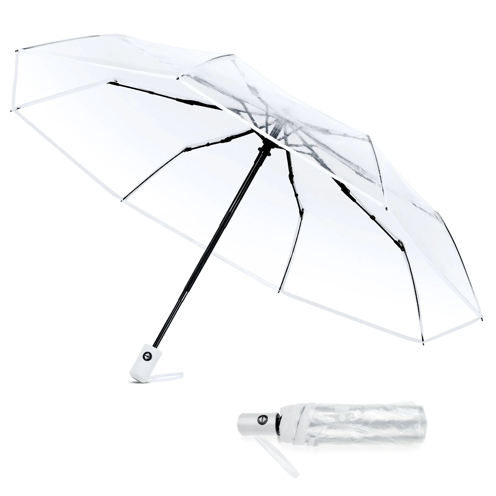 Clear Umbrellas Fully Automatic Three-fold Transparent for Men Women White Folding Rain Adults