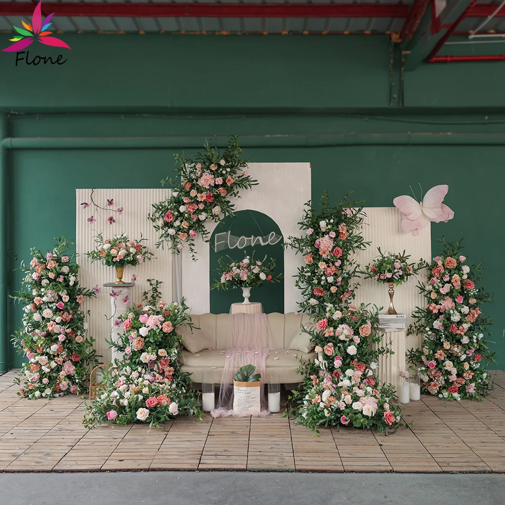 

Pink Green Leaves Artificial Flowers Arrangement for Decoration Mariage High-end Brown Rose Centerpieces for Weddings FL2714