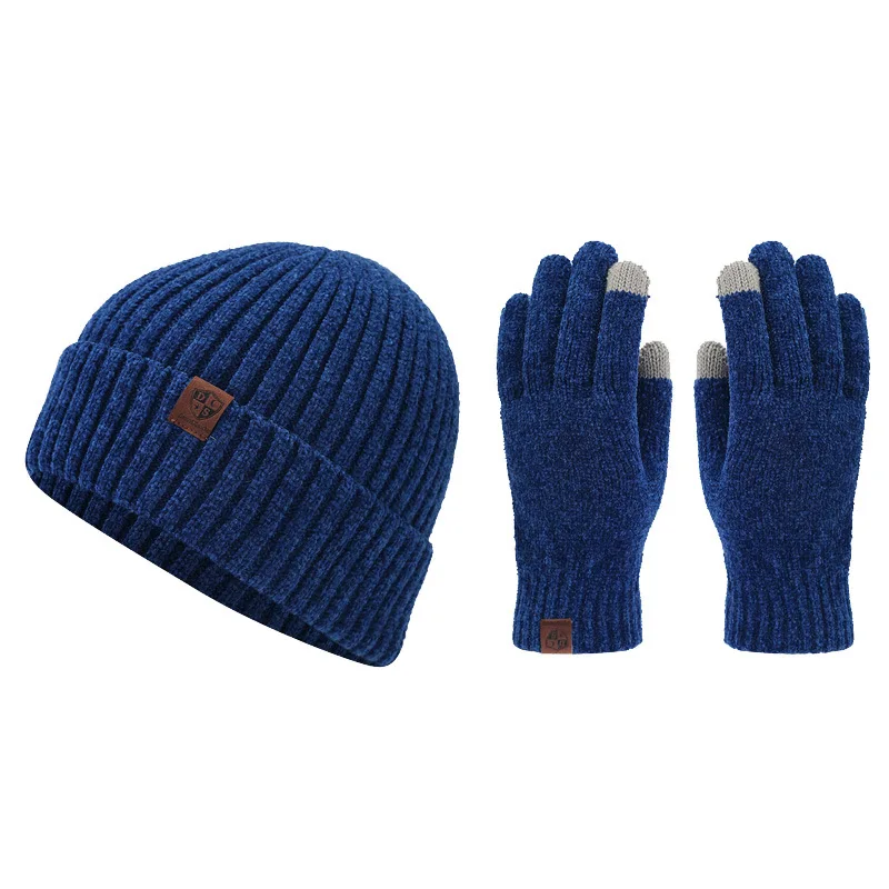 Autumn Winter New Stripe Knitting Hat and Gloves 2pcs/set Outdoor Cold-proof Warm Woolen Beanie Caps Non-slip Gloves