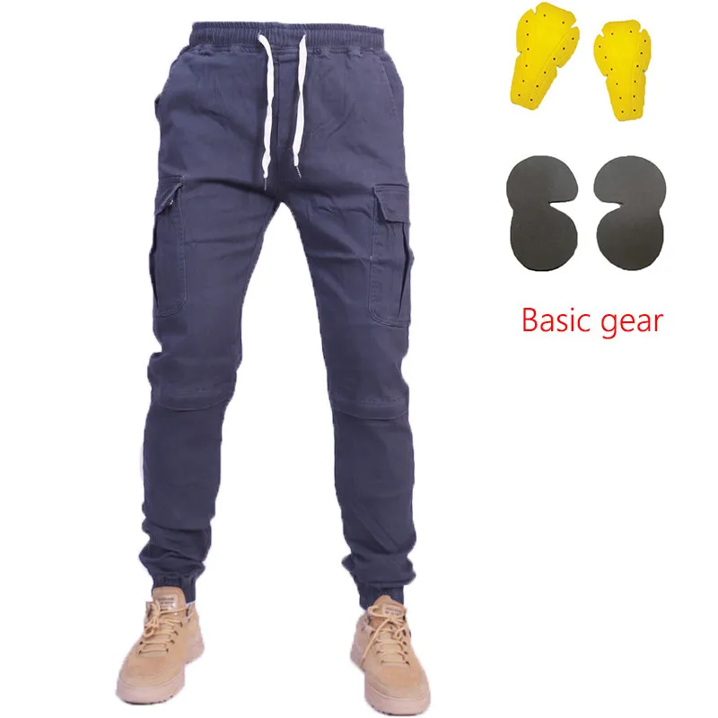 Jeansbroek voor motorrijden, elastische taille en enkelgebonden casual broek, zacht en casual inzetuitrusting op heupen en knieën