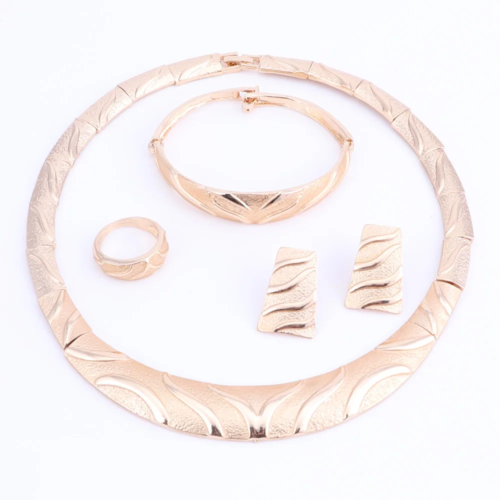 HOT Fashion Wedding Dubai Africa Nigeria African Jewelry Set Gold-color Necklace Earrings Romantic Woman Bridal Jewelry Sets