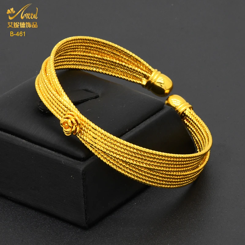 

Luxury Flower Dubai Gold Color Bangles For Women 24K Gold Plated Indian African Bracelets Charm Wedding Ethiopian Arabic Jewelry