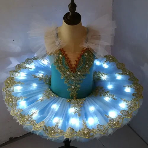 Imagen 2 del producto Tutú de Ballet con luz Led, lago de los cisnes, bailarina, panqueque, tutú para niña, mujer, adulto, niño, vestido de Ballet, trajes de baile para niños, tutú Led