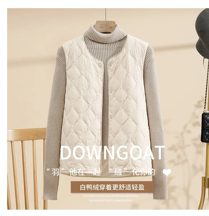 Japanese light luxury down vest 90 white duck down jacket female vest simple style loose versatile simple vest trend