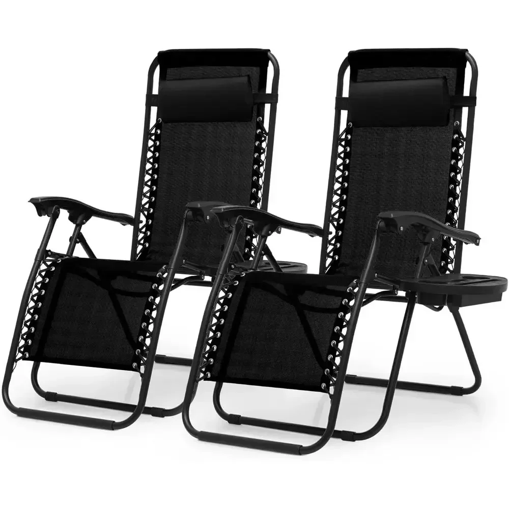 

Portable Reclining Zero Gravity Lounge Chairs with Adjustable Pillow and Cup Holders - Ideal for Outdoor, Patio, Beach, Camping,