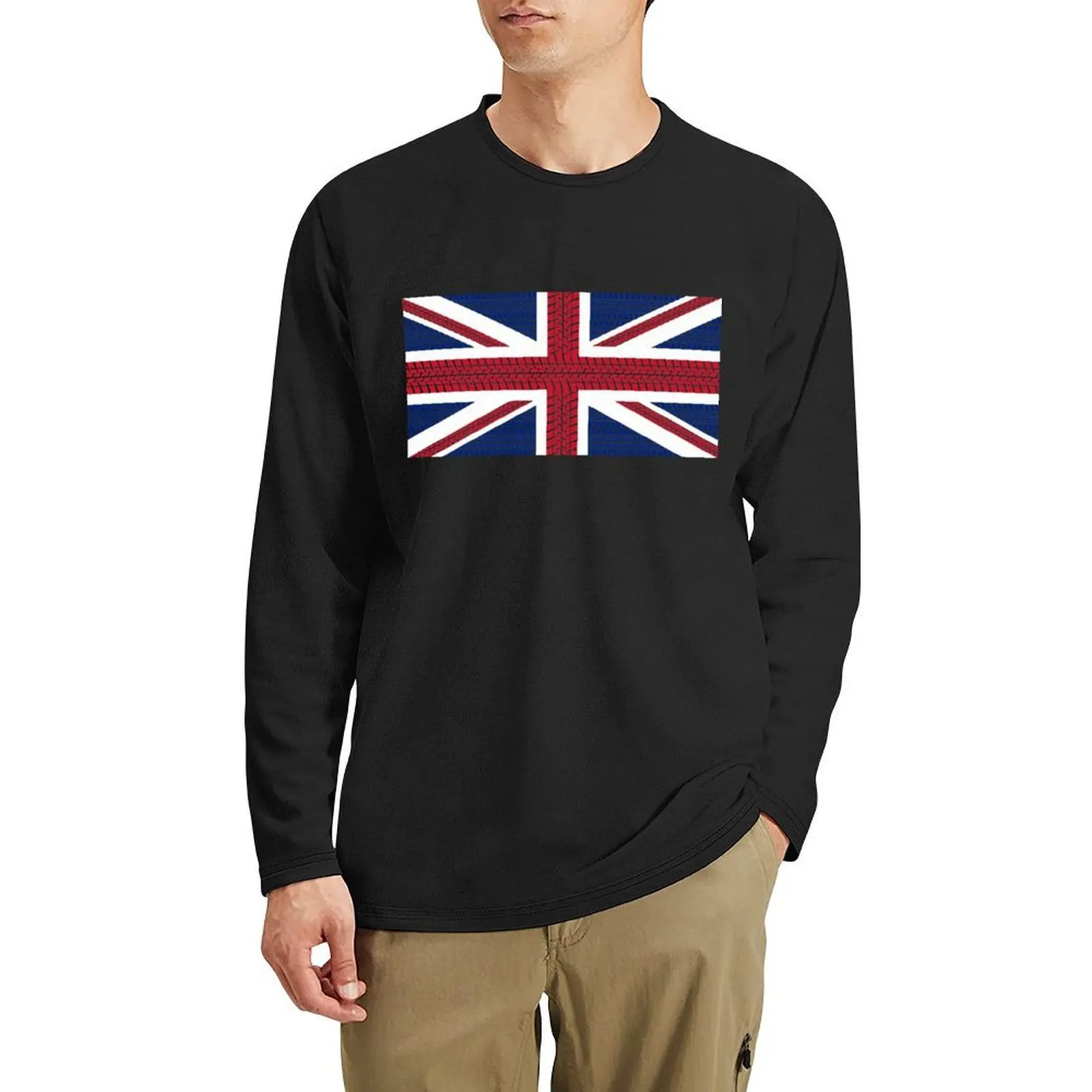 

Tire track Union Jack British Flag Long T-Shirt aesthetic clothes black t shirt cute tops black t shirts for men
