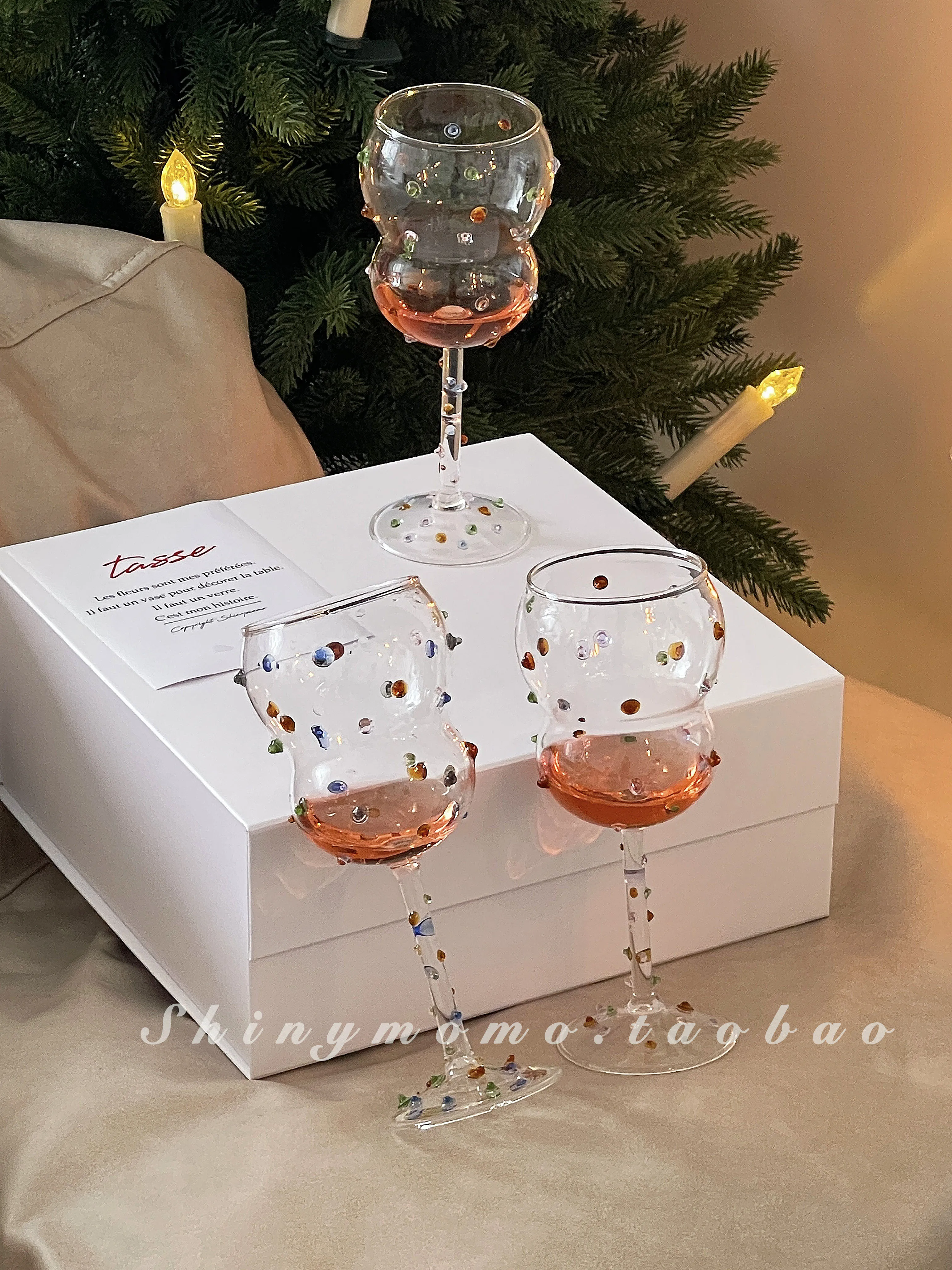 New Creative Art Goblet Color Gem Wine Glass Color Dot Glass Sugar Bean Cup Gift Box Champagne Wine Glass Decorative Glass Cups