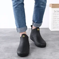 Men's Rain Shoes Short Kitchen Work Fishing Rain Shoes Car Washing Water Shoes Trendy Rubber New Fashion Waterproof Anti slip