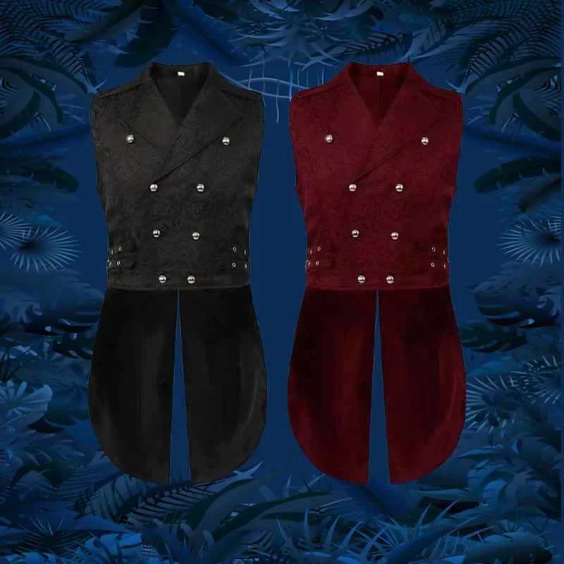 2025 Nuevo traje medieval de chaleco plisado para hombres europeos y americanos, Steampunk, traje de escenario superior victoriano