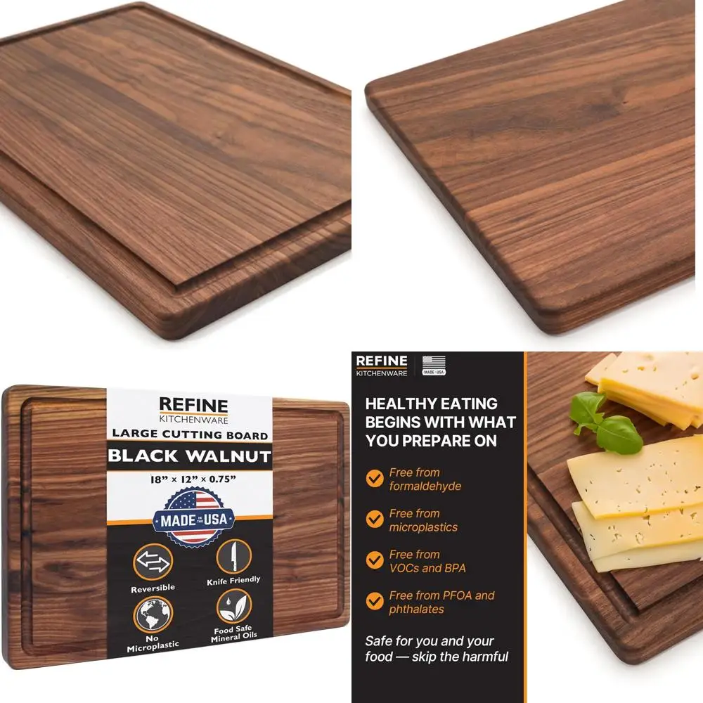 

Reversible 18x12 Inch Thick Walnut Butcher Block with Juice Groove, Natural Wood Kitchen Chopping Board, Heavy Duty, Made in USA