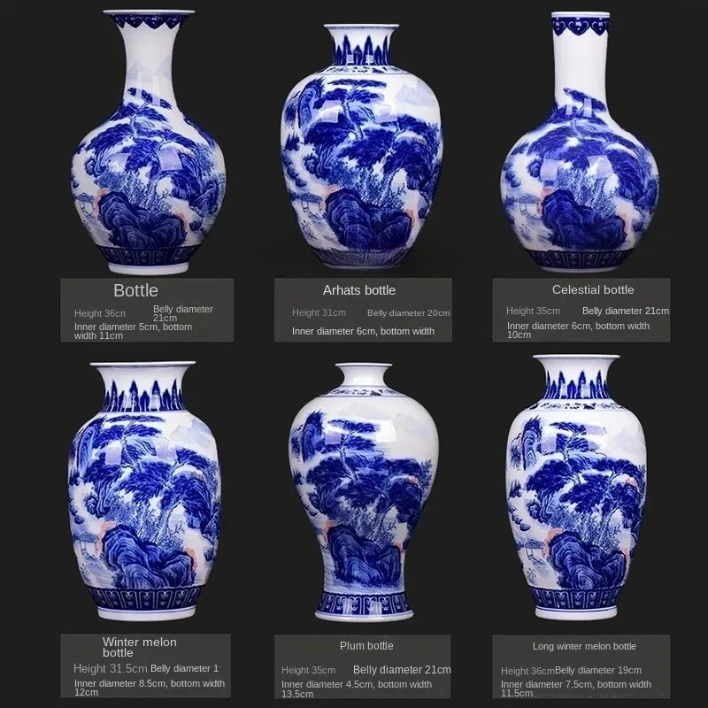 

Tqh Ceramic Vase Blue and Whitelandscape Thin Porcelain Bottles Living Room Flower Arrangement Decorations Ornaments