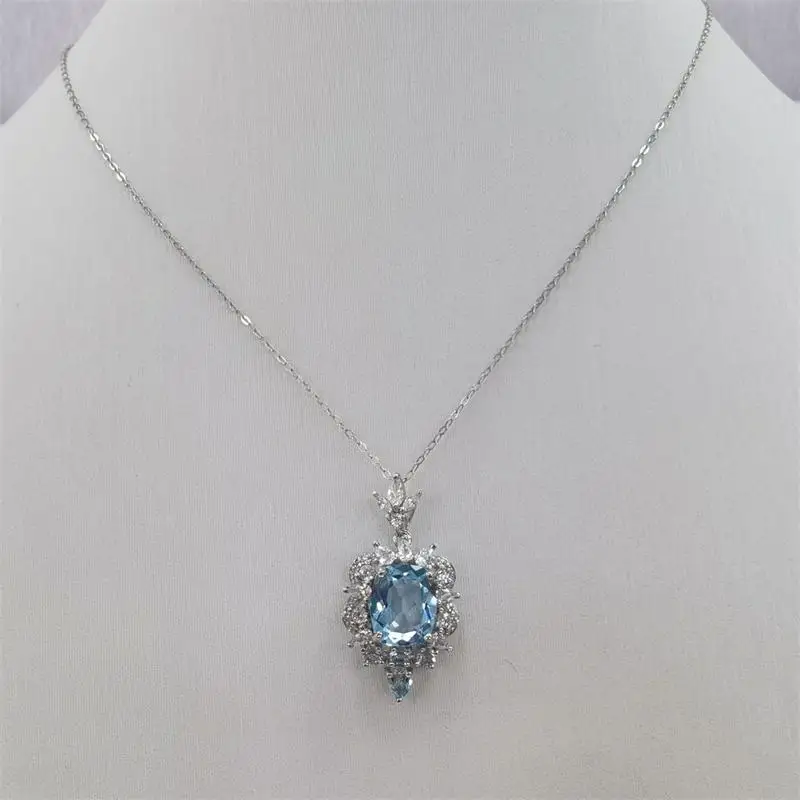 Best Seller ZECAA Fine Jewelry Woman Topaz Pendant  With Natural Topaz Stone 8*10mm Silver Pendant Jewelry For Woman Party Gift