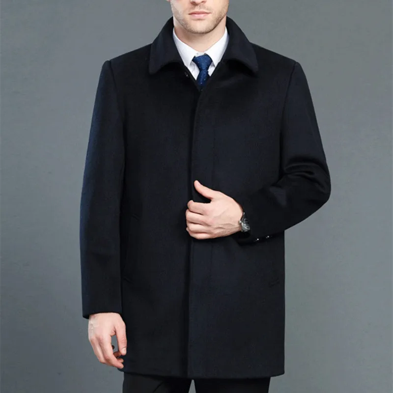 Winter Thick Warm Wool Blends Men Business Outwear Coats Luxury Suit Jacket Male Autumn Casual Trend Fashion Overcoat