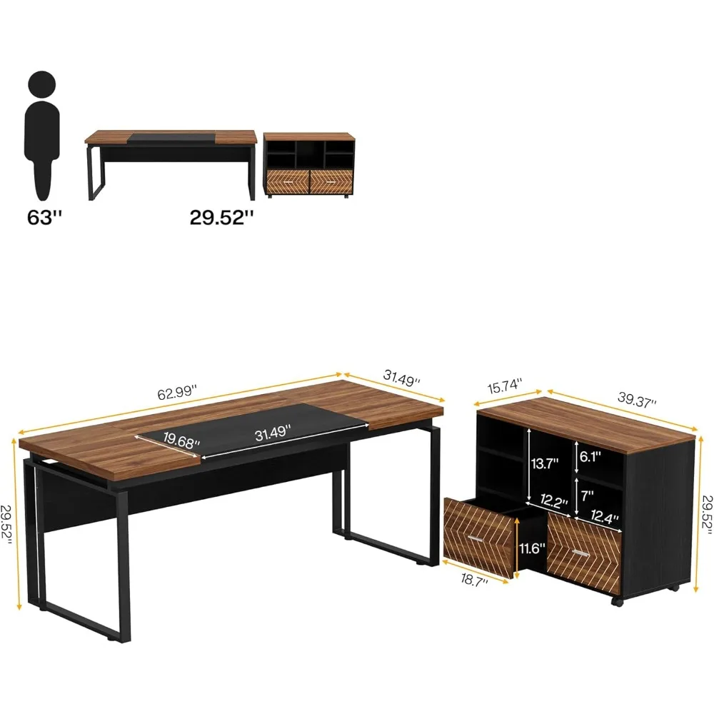 L-förmiger Chefschreibtisch mit umkehrbarem Aktenschrank, 63