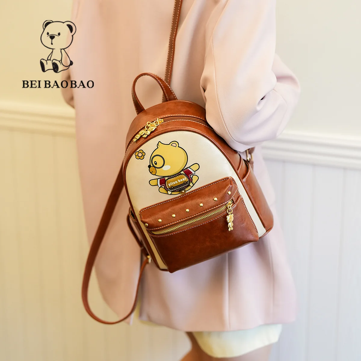 Beibaobao 2024 New Backpack Fashion Bear Outdoor Travel Large Capacity Single Shoulder Bag Mini Women's Bag Backpack mujer