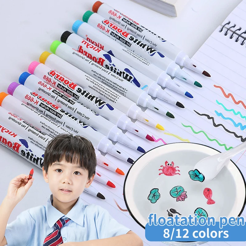 8/12 Colors Magical Water Painting Pen Water Floating Pen Colorful   Mark Pen Markers Floating Ink Pen Kids Painting Pen Toys