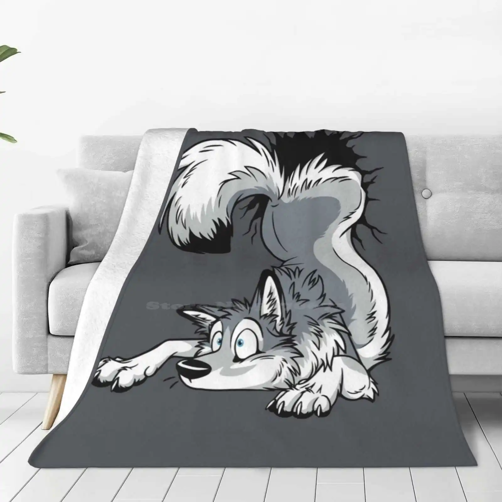 Un-Stuck Grey Husky Hot Sale Printing High Qiality Warm Flannel Blanket Pet Unstuck Wall Furry Animal Surprise Tanidareal Husky