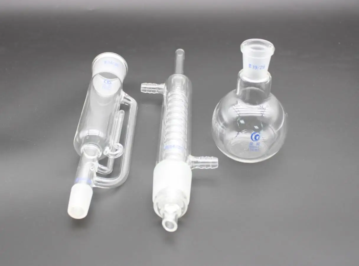 High-quality 150ml/250ml/500ml Lab Glass Soxhlet Extractor condenser and extractor body with coiled/bulbed,Lab Glassware Kit