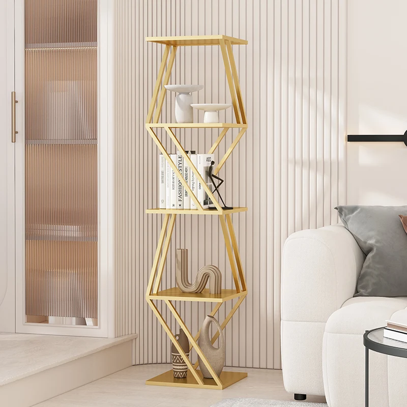 Light Luxury Creative Trending Corner Vertical Bookshelf Simple Floor Storage Rack Modern Living Room Iron Corner Storage Rack