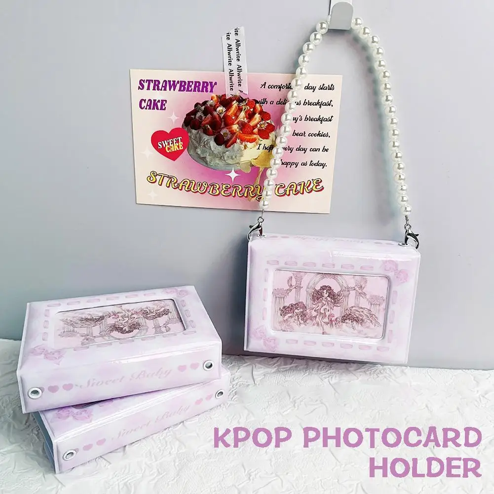 3 Inch Kawaii Photo Album Kpop Photocard Holders Idol Picture Collect Book Binder Pearl Chain Photocard Id Holder Mini Albums