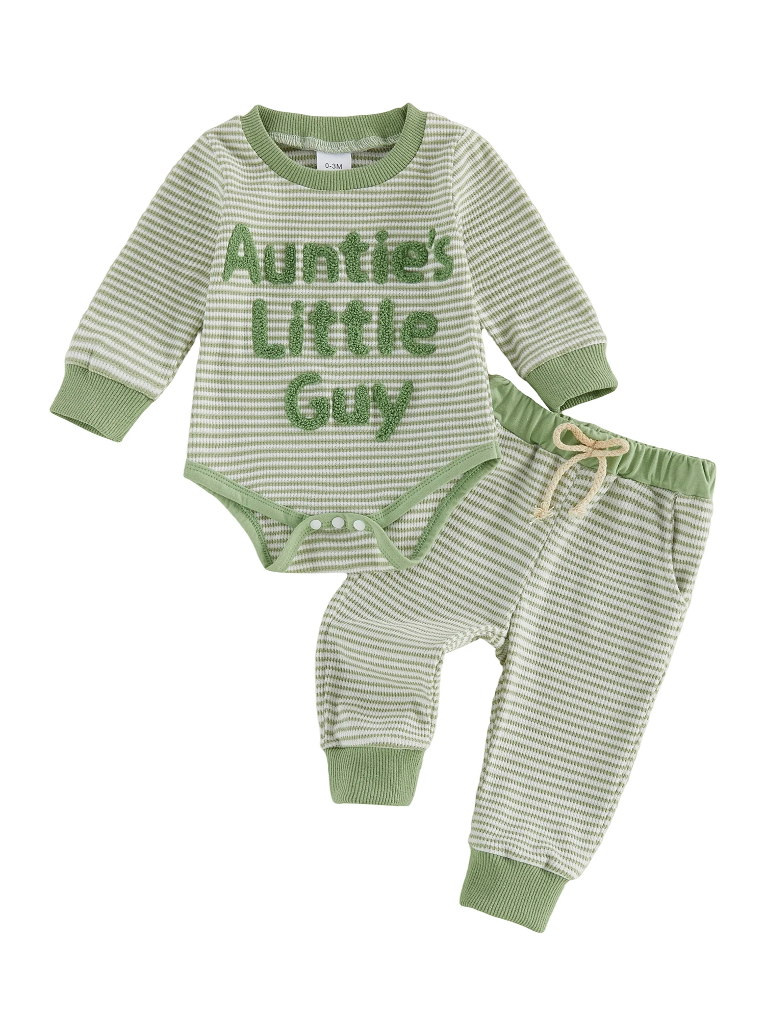 

Toddler Boy Autumn Waffle Outfit with Letter Embroidery Striped Long Sleeve Rompers and Elastic Pants Set - 2 Piece Clothing