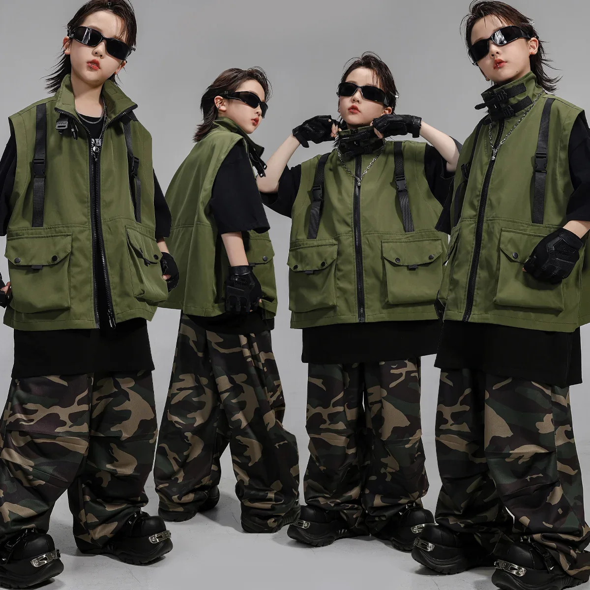 Hip Hop Tanzen Jungen Cooles T-shirt Weste CamoPants Kleidung Sets Mädchen Street Dance Jogger Kinder Jazz Kostüme Kinder Streetwear