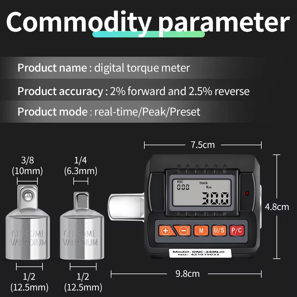 DNC-340N.m Digitale Grote Display Koppel Meter Elektronische Achtergrondverlichting Koppel Meter Voor Auto, Fiets