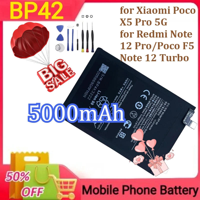 جديد BP4K لـ Xiaomi Poco X5 Pro 5G لـ Redmi Note 12 Pro/Poco F5 /Note 12 Turbo بطارية الهاتف المحمول 5000mAh + أدوات