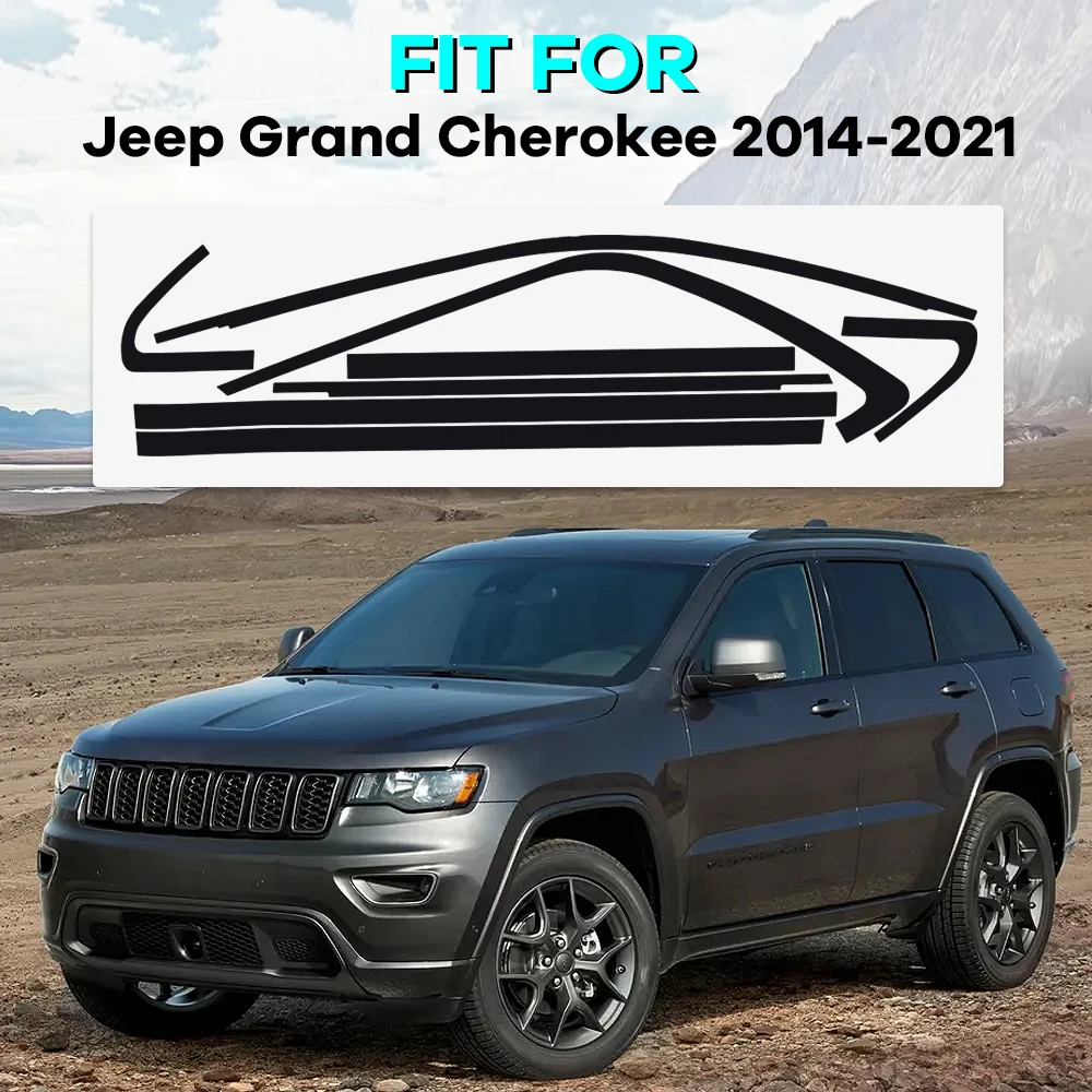For Jeep Grand Cherokee 2014-2021 Side Window Chrome Delete Precut Vinyl Trim Overlay, Gloss Black Blackout Appearance