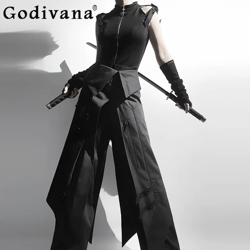 

Original Gothic Dark Pants Set 3-piece Set Spring Summer Sweet Cool Matching Sets Clothing Sleeveless Top Apron Trousers Outfit