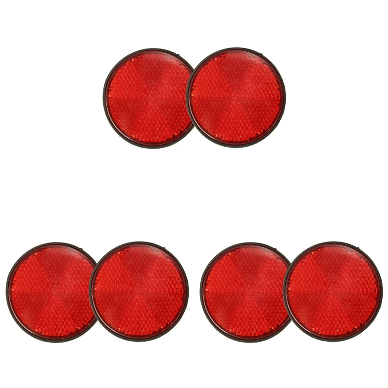 6Pcs Round Red Reflector Universal For Motorcycle ATV 5.6 X 0.8Cm