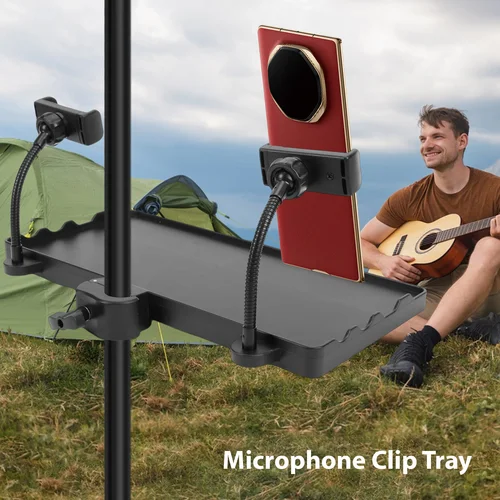 Imagen 2 del producto Bandeja con Clip para micrófono con doble manguera, soporte para teléfono doble, bandeja de almacenamiento, soporte para micrófono, trípode para cámara para escenario, transmisión en vivo de partituras