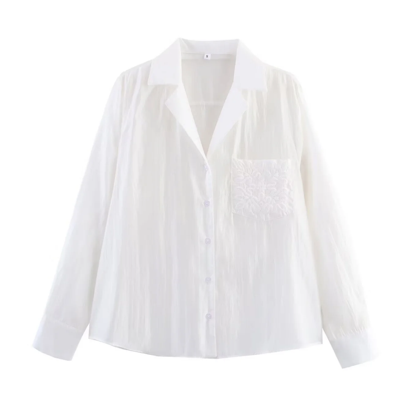 여성 캐주얼 셔츠 가을 패션 자수 포켓 셔츠 턴다운 칼라 긴팔 셔츠 빈티지 여성 블라우스 탑