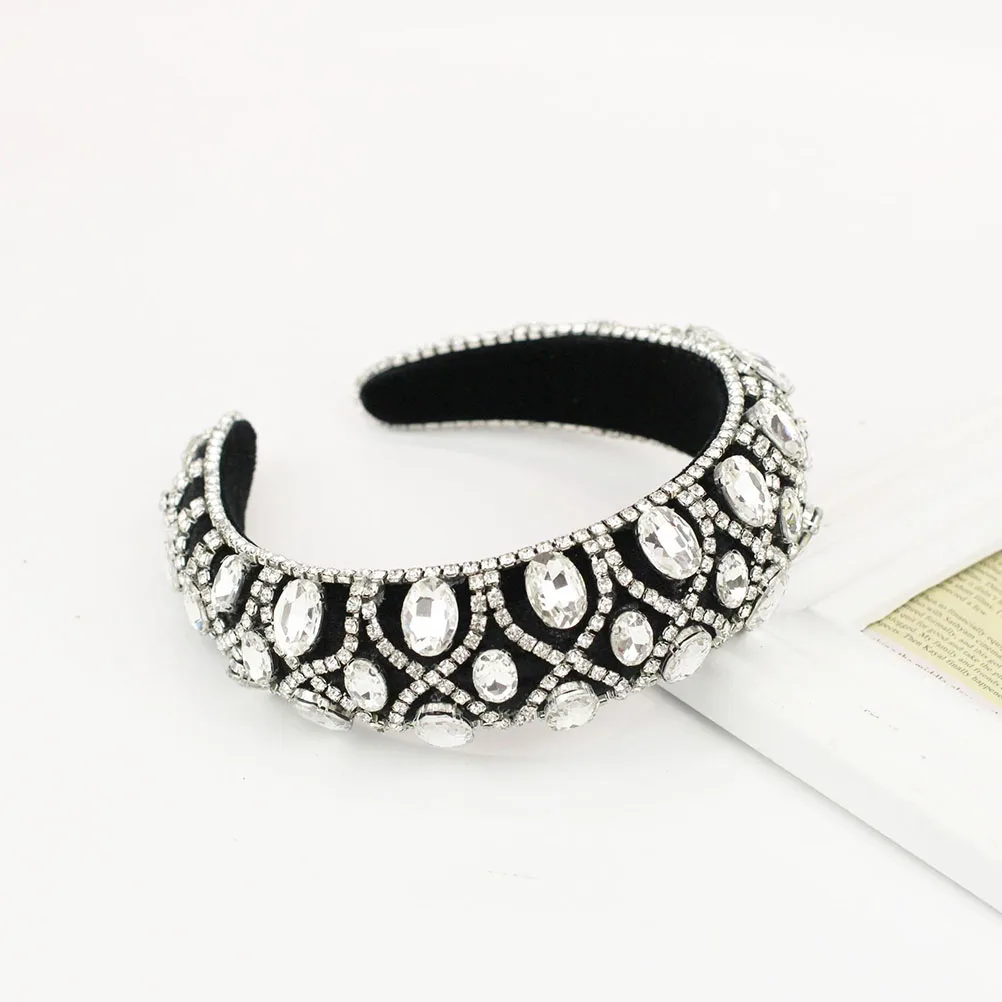 

Rhinestone Hairband Girls Pink Crystal Metal Velvet Wide Crown Sponge Bride Fashion Headband Accessory Party Daily Wear Hair