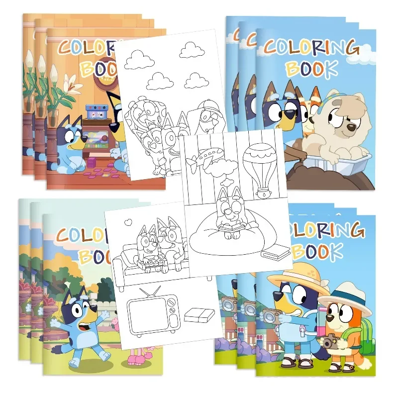Libro para Colorear de Bluey, Personajes Animados de Dibujos Animados, Escenas para Colorear, Libro de Pintura de Graffiti, Rompecabezas para Niños, Juguetes Educativos