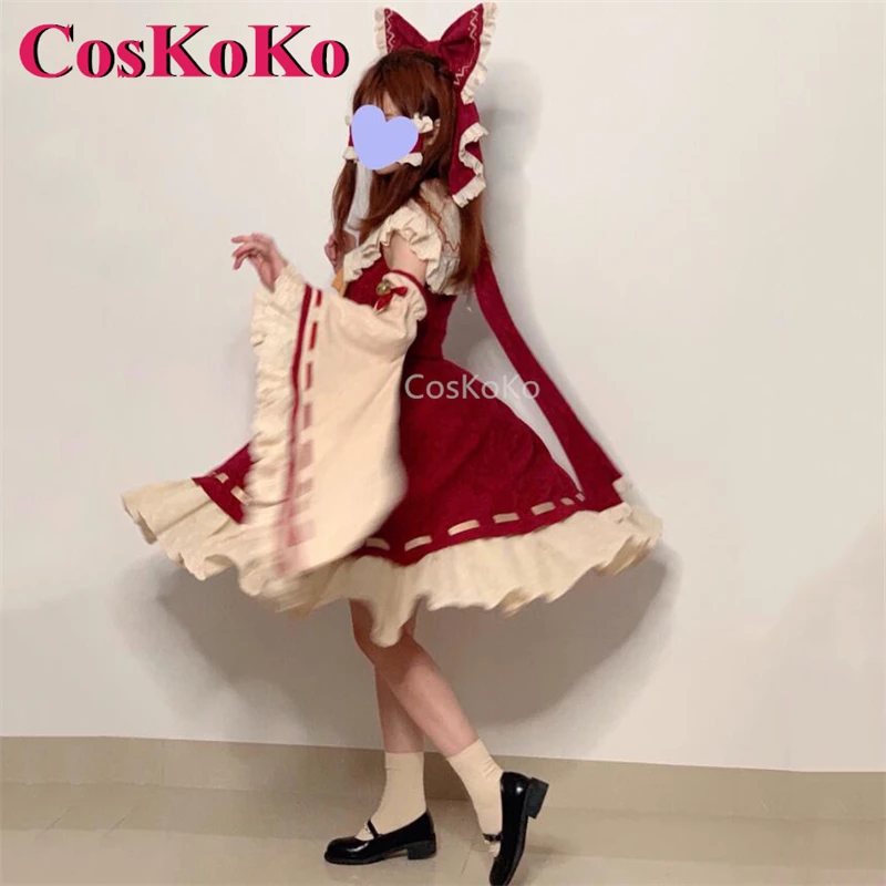 CosKoKo Hakurei Reimu 코스프레 애니메이션 게임 동방 프로젝트 코스튬, 화려한 우아한 스위트 드레스, 활동 파티 역할 놀이 의류