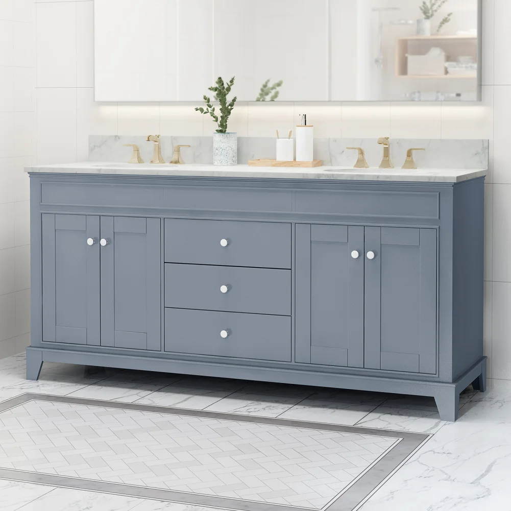 

72" Bathroom Vanity Without Top Sink Modern Double Bathroom Storage Cabinet With 3 Drawers 2 Double-door Soft-hinge Cabinets