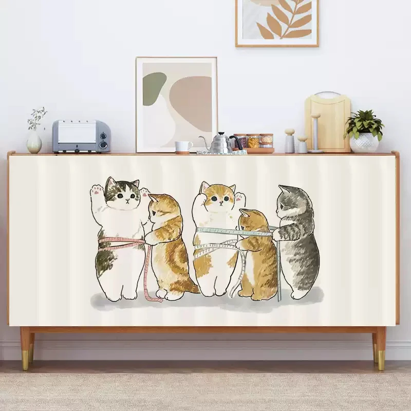 VIKAMA Cartoon Cat Velcro Shade Curtain Kitchen Cabinet Dustproof Cover Shoe Cabinet Wardrobe Shade Blind Home Decoration