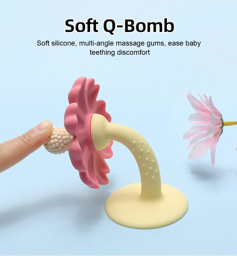Детский прорезыватель в форме цветка и подставкой — пищевой силикон, без BPA, простая в использовании жевательная игрушка для младенцев