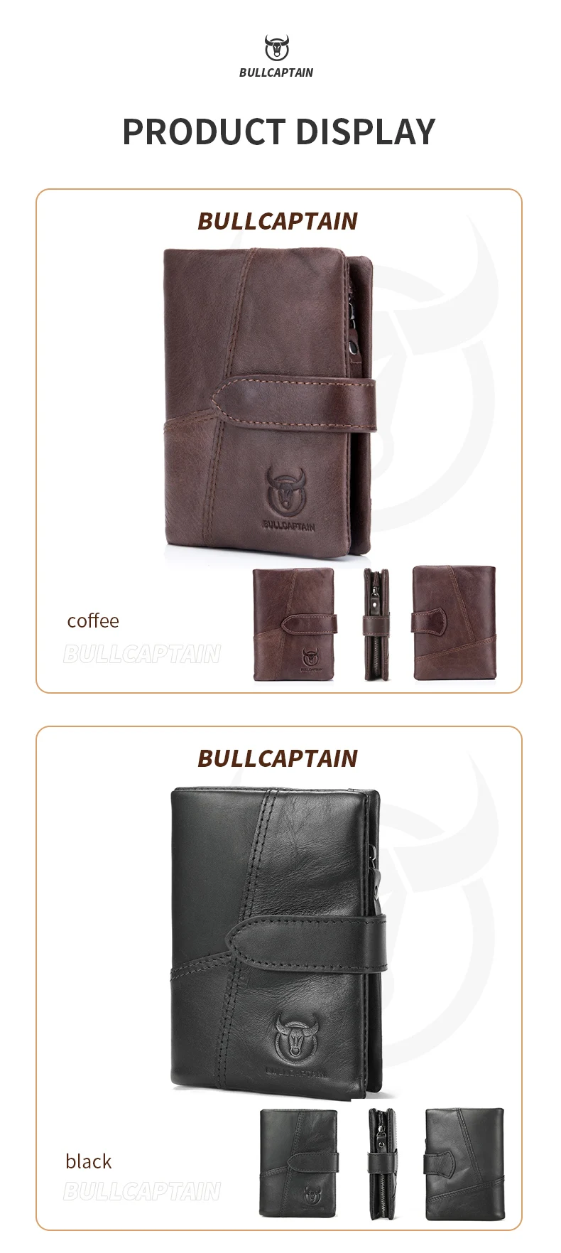 BULLCAPTAIN Echtleder Herren-Geldbörse RFID-Blockierung Vintage Bifold Kurze Geldbörse Rindsleder Kreditkartenhalter mit Münzfach – Detail 16
