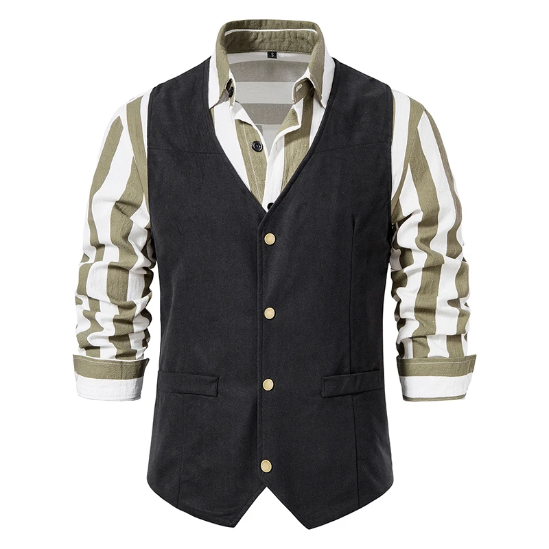 West Cowboy Vest Male Medieval Retro Vest for Men Black Khaki Dark brown Men's vest