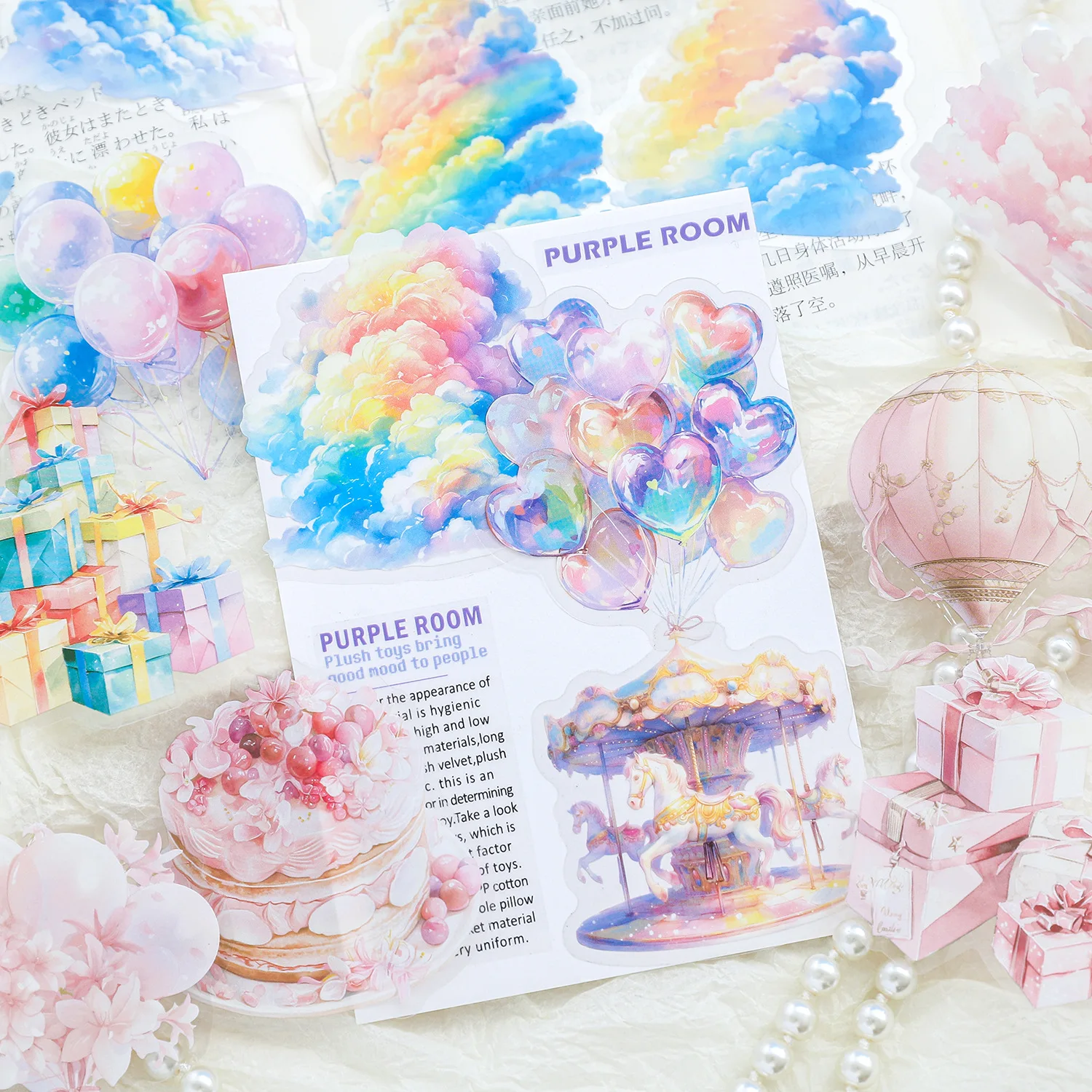 15pcs/lot Kawaii Scrapbook Stickers floating dreams and flowing clouds Junk Journal  Planner Stationery  Planner Decorative